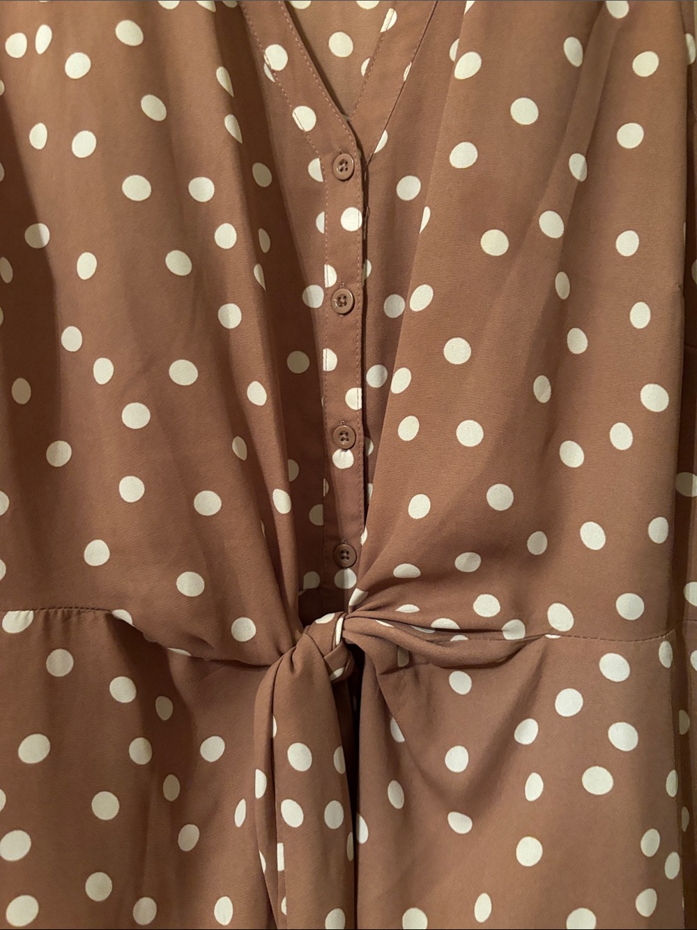 Torrid Peplum Georgette Button-Front Tie-Front Blouse Brown and Cream Size 1X - Picture 8 of 12